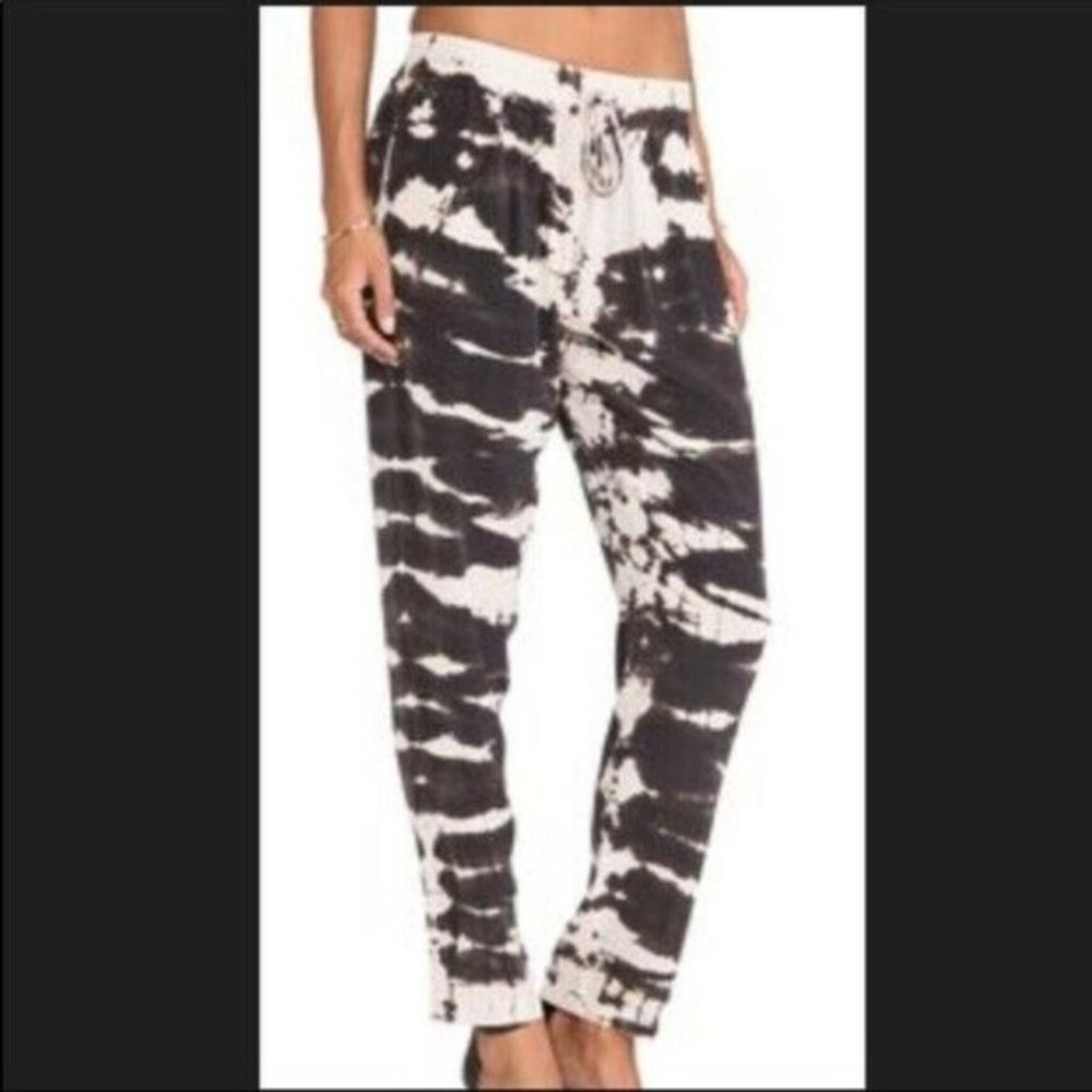 Gypsy 05 Lakota Pink Cream Dark Brown 100 % Silk Tie Dye Jogger Pants